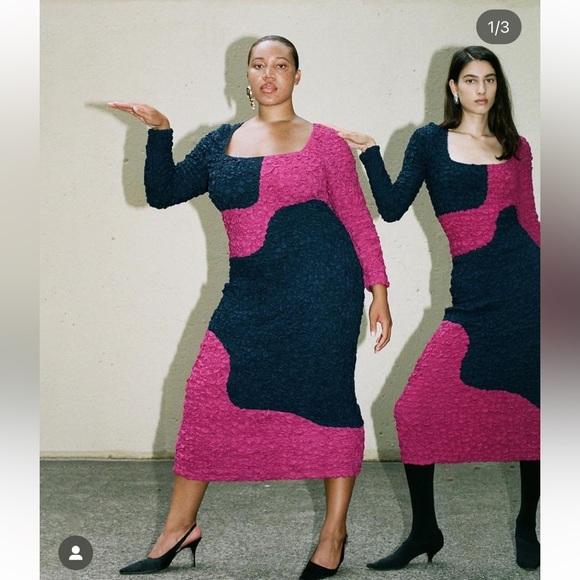 Mara Hoffman Amy Popcorn Dress Abstract Navy Fuchsia Bodycon Colorblock Designer - Picture 2 of 16